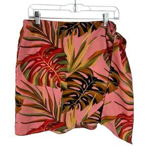 Milk &‎ Honey Women's L Faux Wrap Side Tie Mini Skirt Pink Tropical EUC